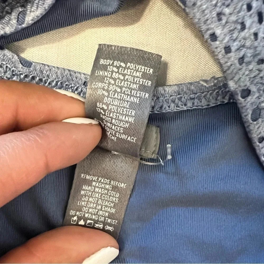 Aerie crochet one piece bathing suit crisscross back in baby blue size medium - Picture 8 of 9